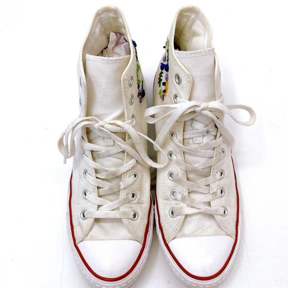 Converse Chuck Taylor Flower Embroidered Womens 12 Mens 10 All Star High Classic - Picture 4 of 10